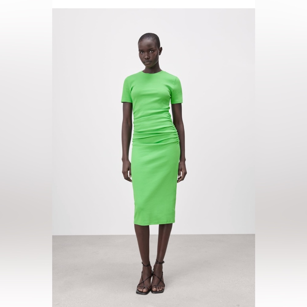 Zara ruched rib dress green size M